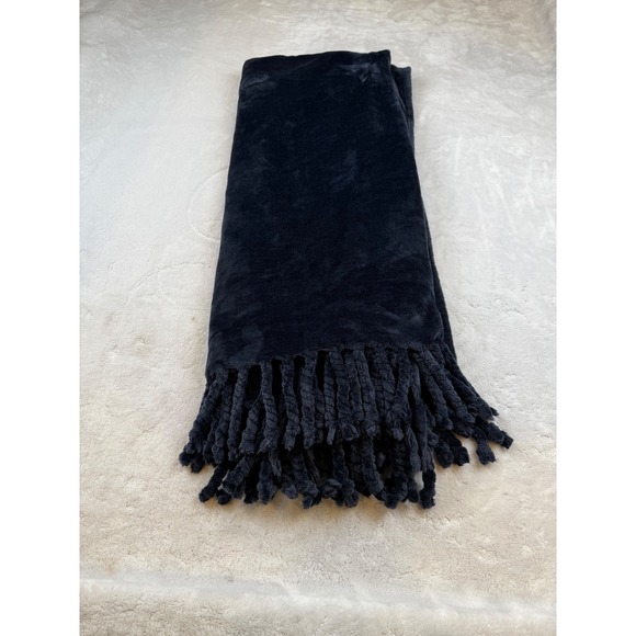 Nordstrom Plush Chenille Throw Blanket Navy Blue Soft Cozy Fringe - Picture 1 of 5